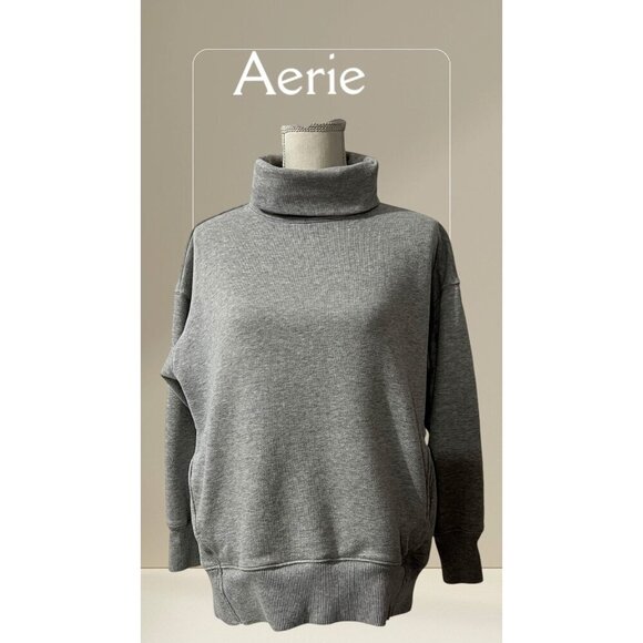Aerie Grey Oversized Kangaroo Pocket‎ Turtleneck Sweatshirt Size XS - Picture 1 of 7